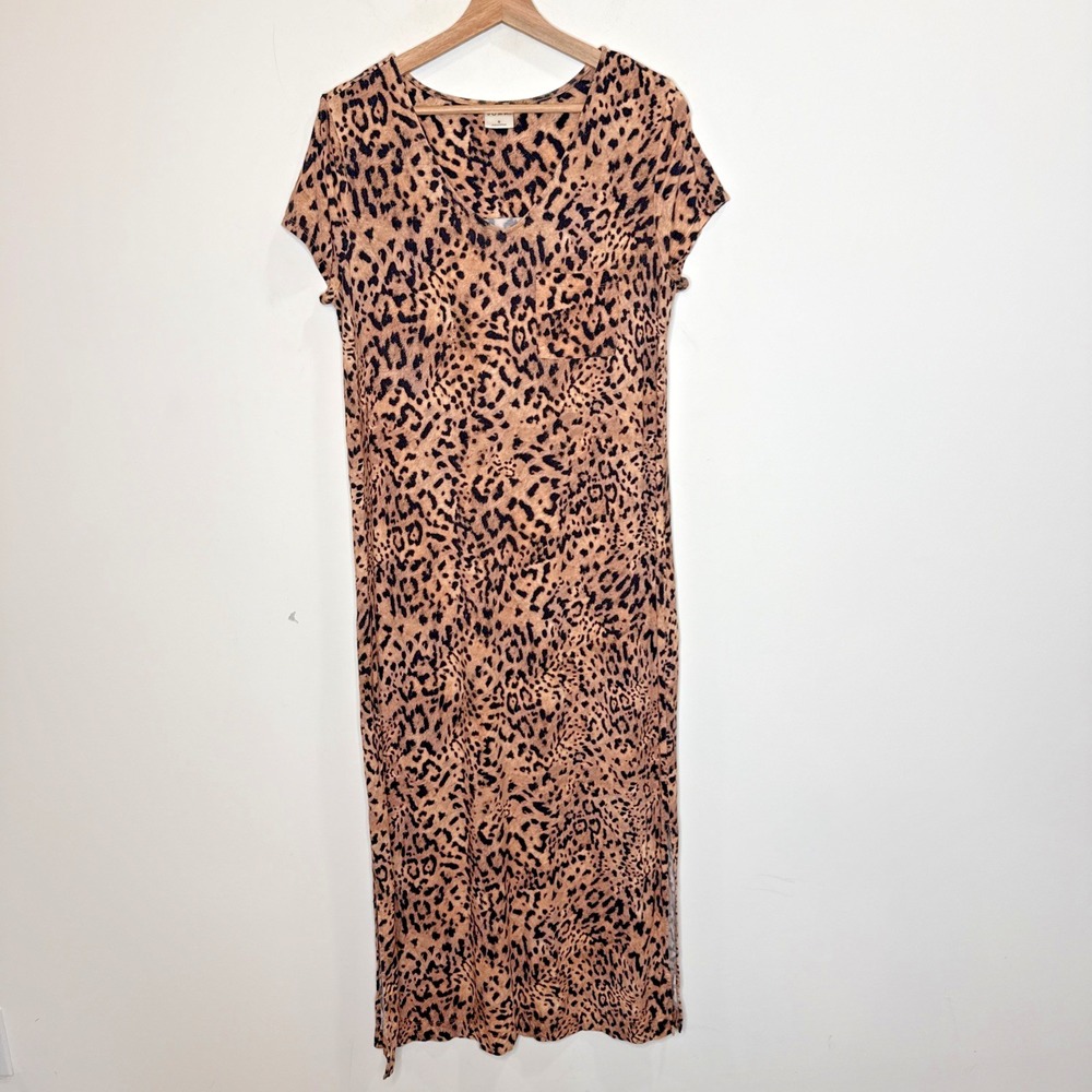 Soma Cool Nights Long Nightgown Pajama Shirt Dress Cheetah Animal Print Maxi S